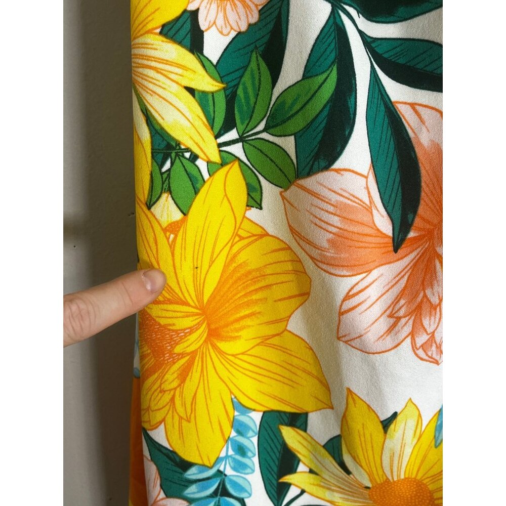Colorful Floral Halter Maxi Dress Orange M Tropical Resort Bodycon Cottage 90s - Picture 5 of 13
